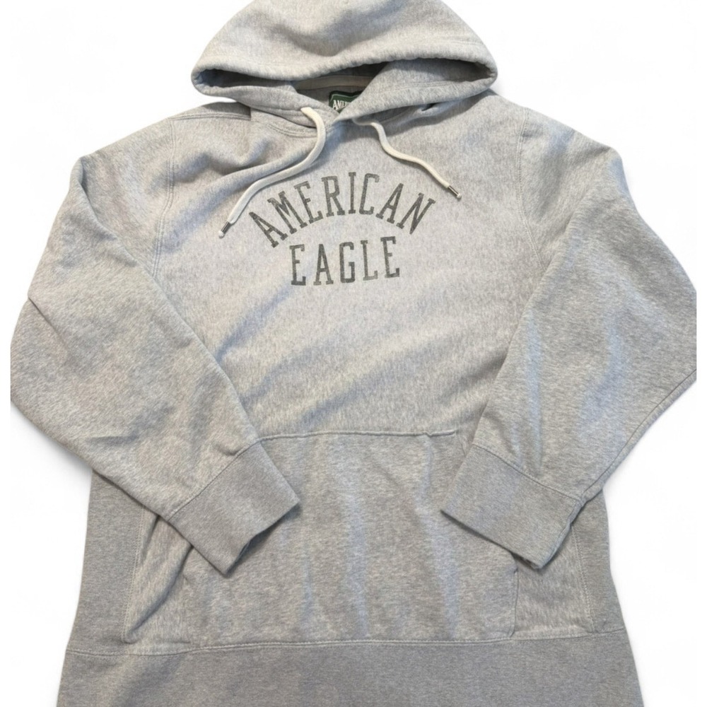 American Eagle Hoodie Mens XL Gray Logo Pullover Fleece Casual Y2K VTG Style - Picture 1 of 7